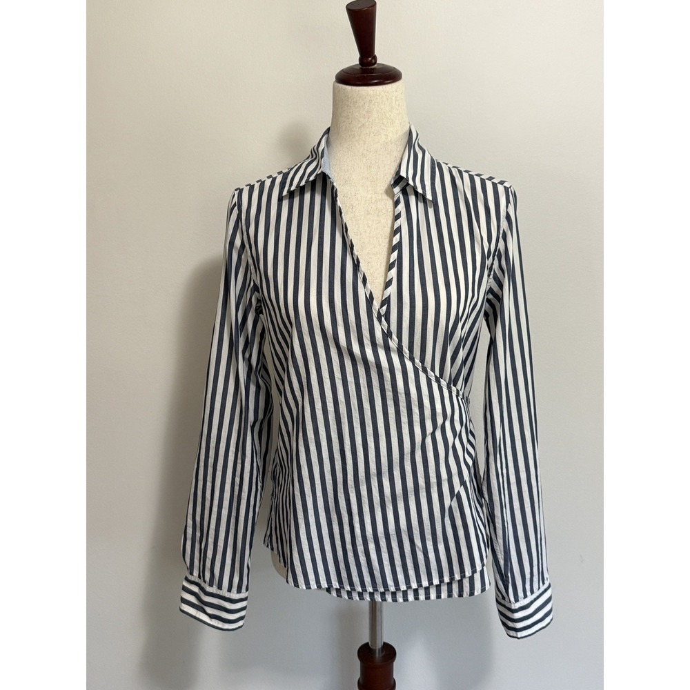 Tommy Hilfiger Women's 8 Blue Wrap Poplin Cotton Button Down LS Shirt Banker